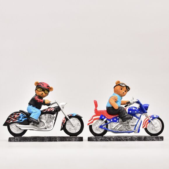 Born To Ride Collection From The Faithful Fuzzies Lot Of 2 Bears Riding Harleys - Picture 1 of 4